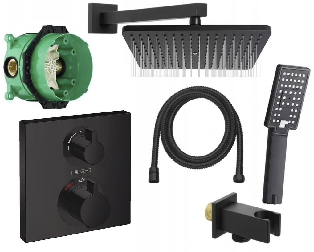 Hansgrohe Ecostat nástenná vaňová a sprchová batéria, čierna